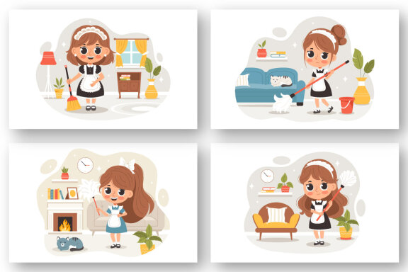  9 Professional Girl Maid Illustration