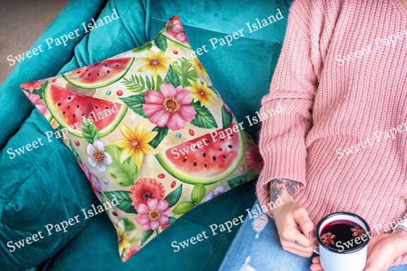 Pack Of 6 Digital Papers - Watermelon Garden In Watercolors