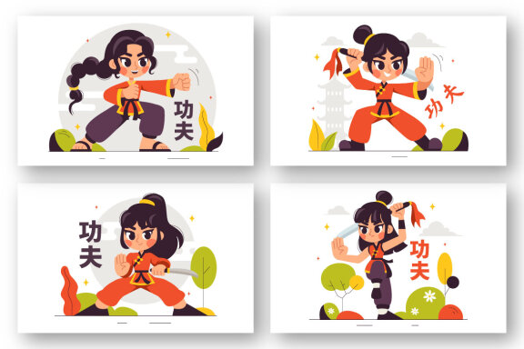 9 Kung Fu Chinese Sport Illustration