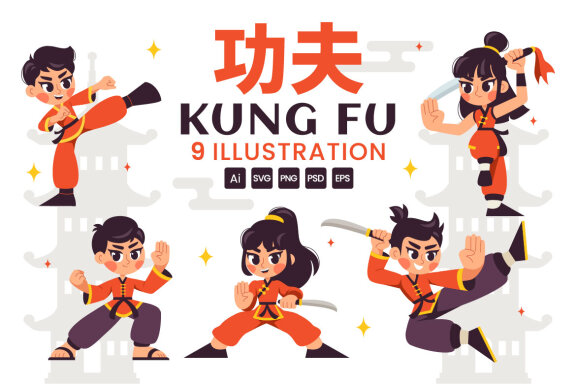 9 Kung Fu Chinese Sport Illustration