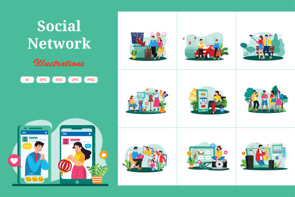 M736_ Social Network Illustration Pack 1