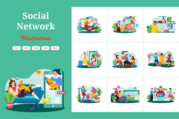 M736_ Social Network Illustration Pack 2