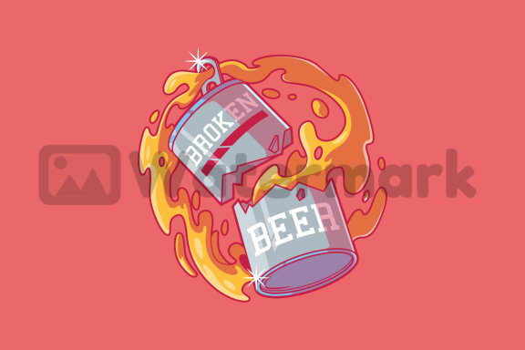 Broken beer can spilling liquid 