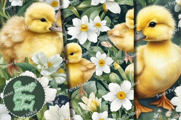 Pack Of 6 Digital Papers - Baby Ducklings In Watercolor
