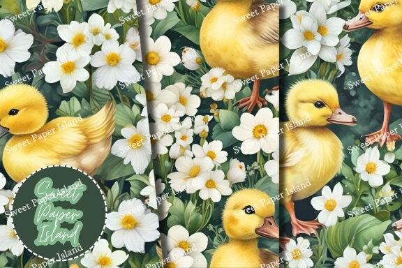 Pack Of 6 Digital Papers - Baby Ducklings In Watercolor