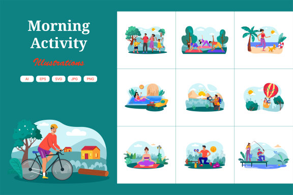 M734_Morning Activity Illustration Pack 1