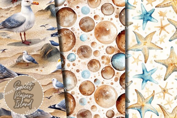 Pack Of 6 Digital Papers - Cozy Summer Spirit In Watercolor