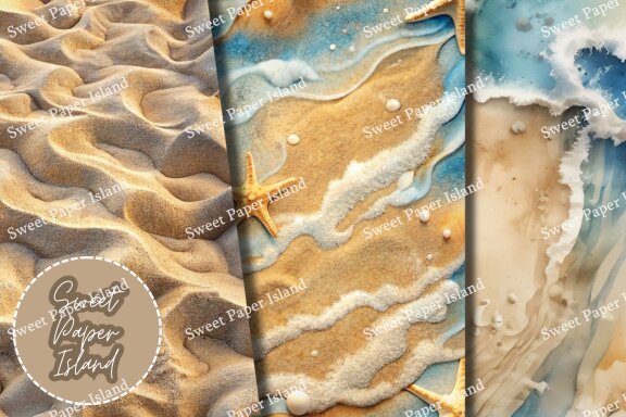 Pack Of 6 Digital Papers - Magic of Sand, Snail, and Stars in Watercolor