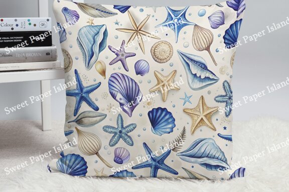 Pack Of 6 Digital Papers - Starfish Paradise In Watercolor 