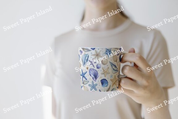 Pack Of 6 Digital Papers - Starfish Paradise In Watercolor 