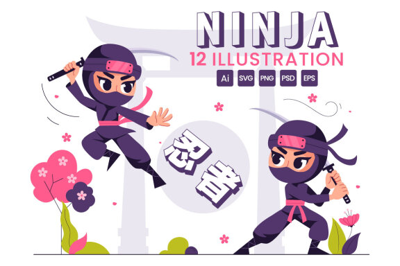 12 Ninja Shinobi Illustration