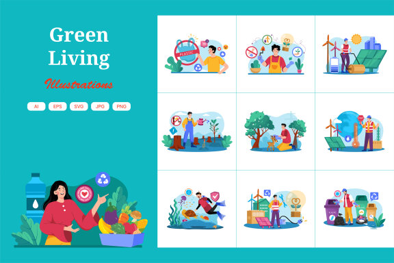 M693_Green Living Illustration Pack