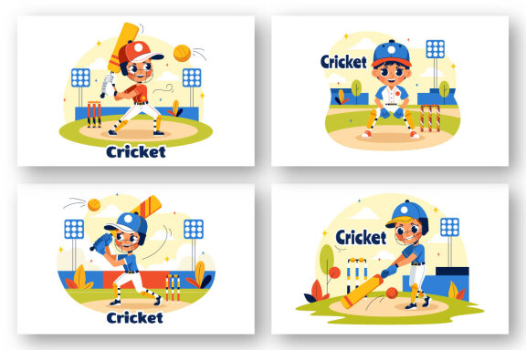 9 Cricket Player Illustration