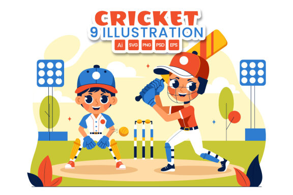 9 Cricket Player Illustration