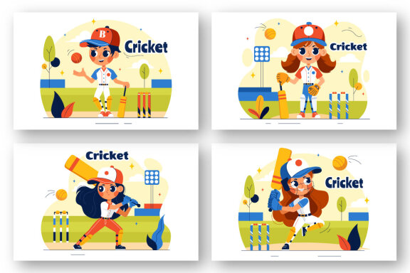 9 Cricket Player Illustration