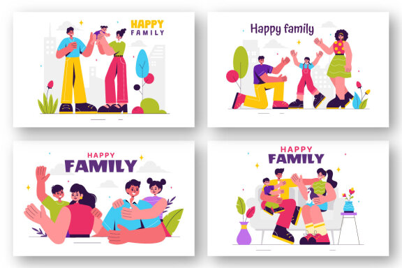 9 Happy Family FREE Illustrations