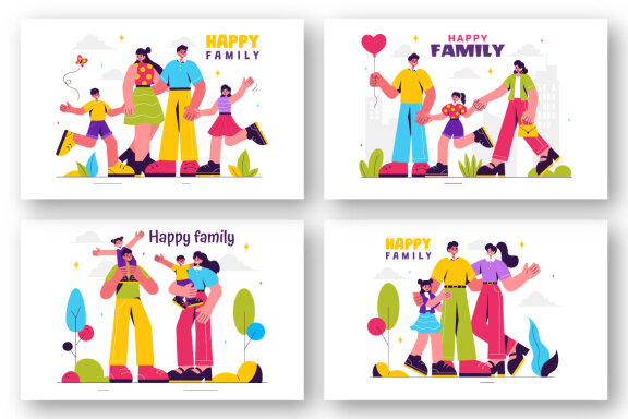 9 Happy Family FREE Illustrations