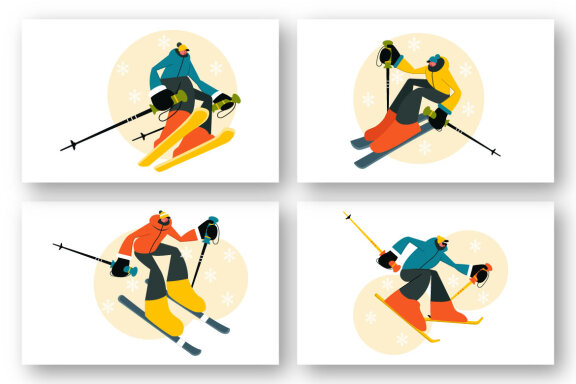 9 Skiing Winter Sport Activities Illustration