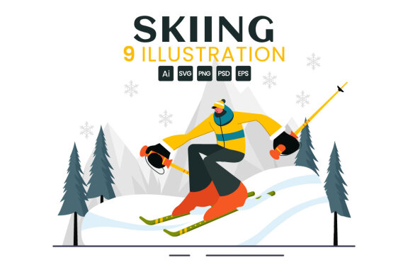 9 Skiing Winter Sport Activities Illustration