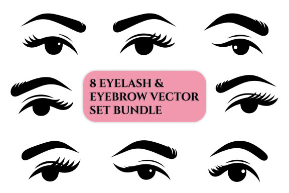 8 EYELASH & EYEBROW VECTOR SET BUNDLE