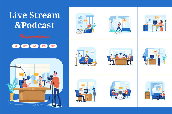 M536_Live Stream & Podcast Illustration Pack