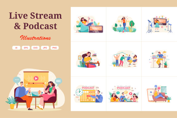 M498_Live Stream & Podcast Illustration Pack