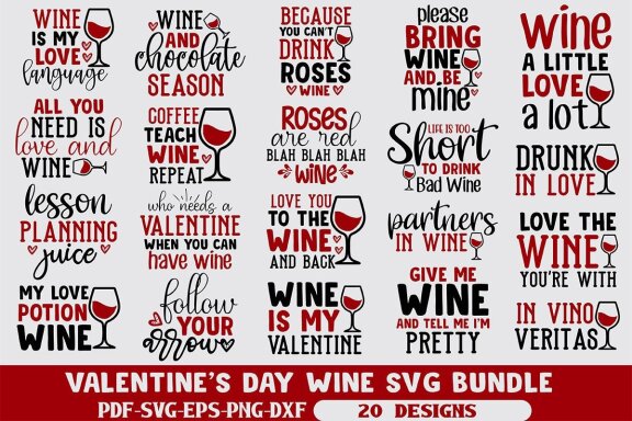 Valentine's Day Wine SVG Bundle