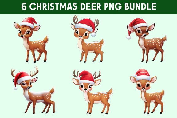 6 Christmas Deer PNG Bundles