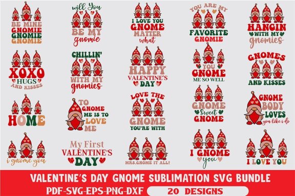 Valentine’s Day Gnome Sublimation SVG Bundle
