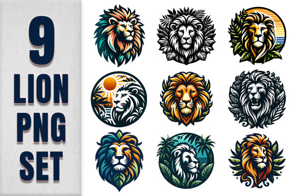 9 Set of Lion PNG Bundles