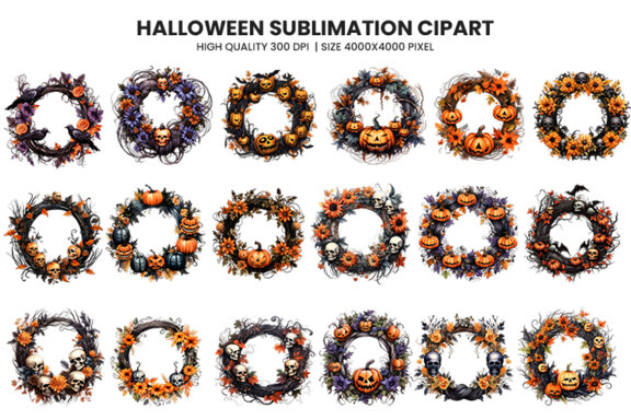Halloween Wreath Sublimation Clipart Bundle