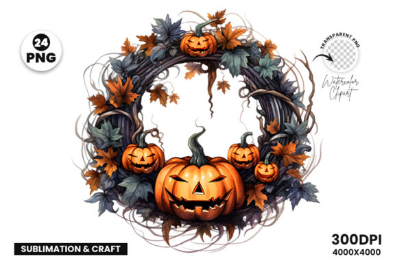Halloween Wreath Sublimation Clipart Bundle
