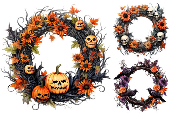Halloween Wreath Sublimation Clipart Bundle