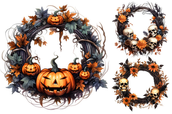 Halloween Wreath Sublimation Clipart Bundle