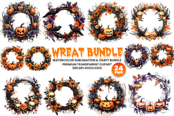 Halloween Wreath Sublimation Clipart Bundle