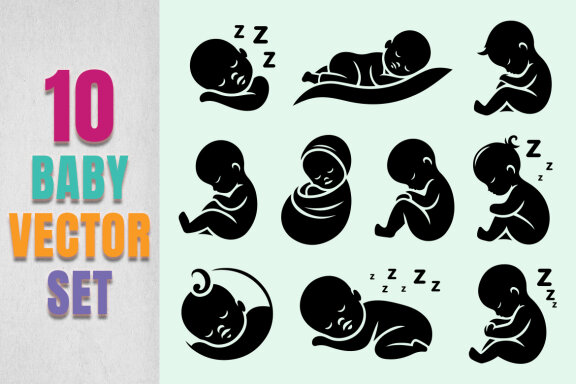 10 Newborn Baby Vector Set