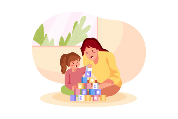 M271_ Mother with Kids Illustrations