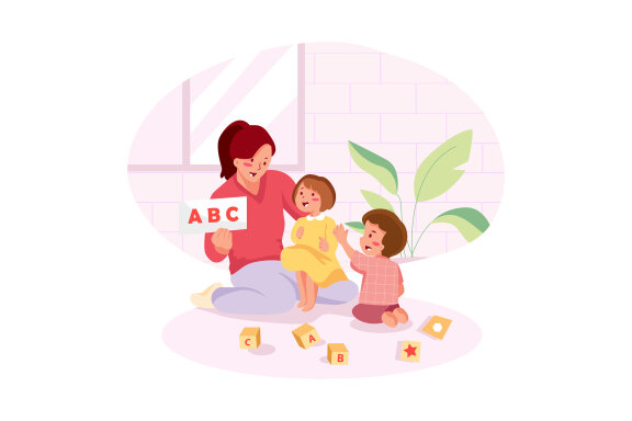 M271_ Mother with Kids Illustrations