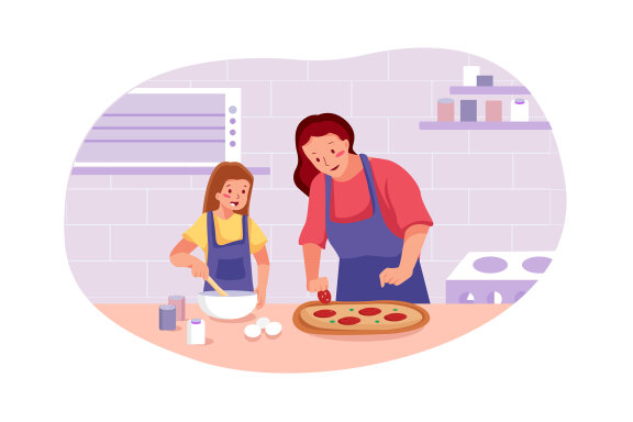 M271_ Mother with Kids Illustrations