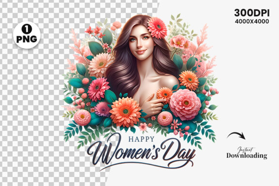 Women's Day flowers illustration Sublimation Clipart PNG