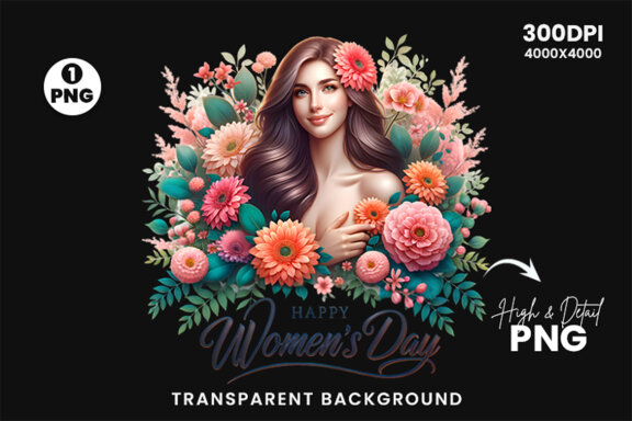 Women's Day flowers illustration Sublimation Clipart PNG