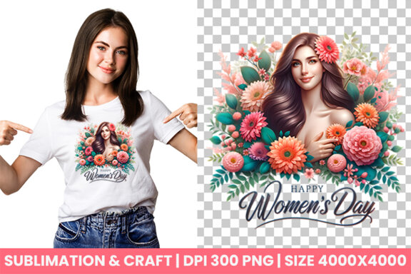 Women's Day flowers illustration Sublimation Clipart PNG