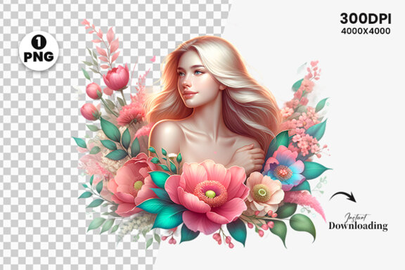 Women's Day flowers illustration Sublimation Clipart PNG