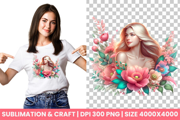 Women's Day flowers illustration Sublimation Clipart PNG