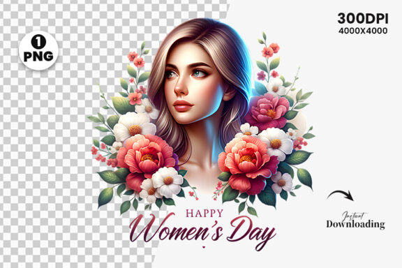 Women's Day flowers illustration Sublimation Clipart PNG