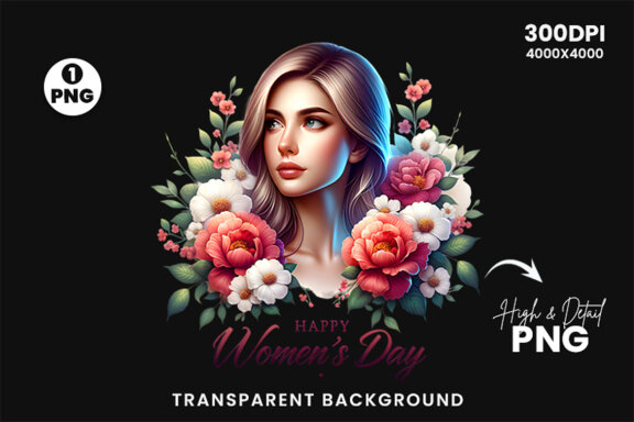 Women's Day flowers illustration Sublimation Clipart PNG