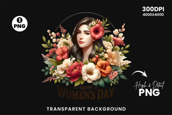 Women's Day flowers illustration Sublimation Clipart PNG