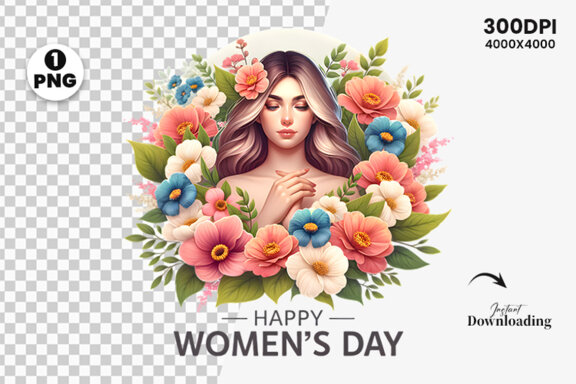 Women's Day flowers illustration Sublimation Clipart PNG
