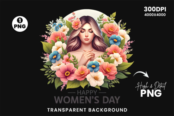 Women's Day flowers illustration Sublimation Clipart PNG