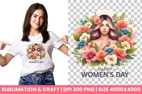 Women's Day flowers illustration Sublimation Clipart PNG